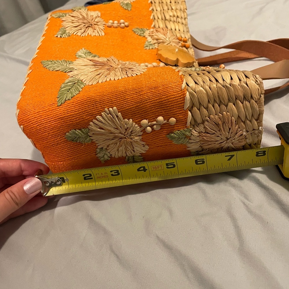 Orange Floral Woven Straw Purse - Picture 2 of 9